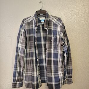 Columbia Mens Long Sleeve Button Down Plaid Shirt Sz XL Blue Gray Normcore Z0006